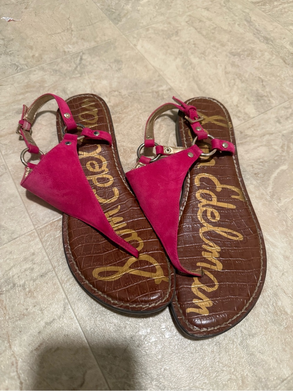 Sam Edelman Fuchsia Suede T-Strap Sandals
